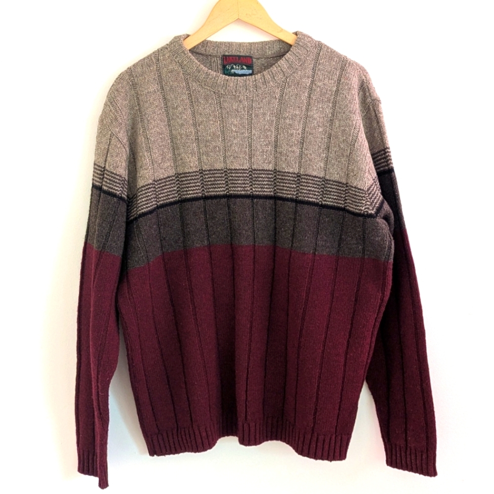 Vintage Lakeland Men's L Colorblock Wool Blend Thick Fall Warm